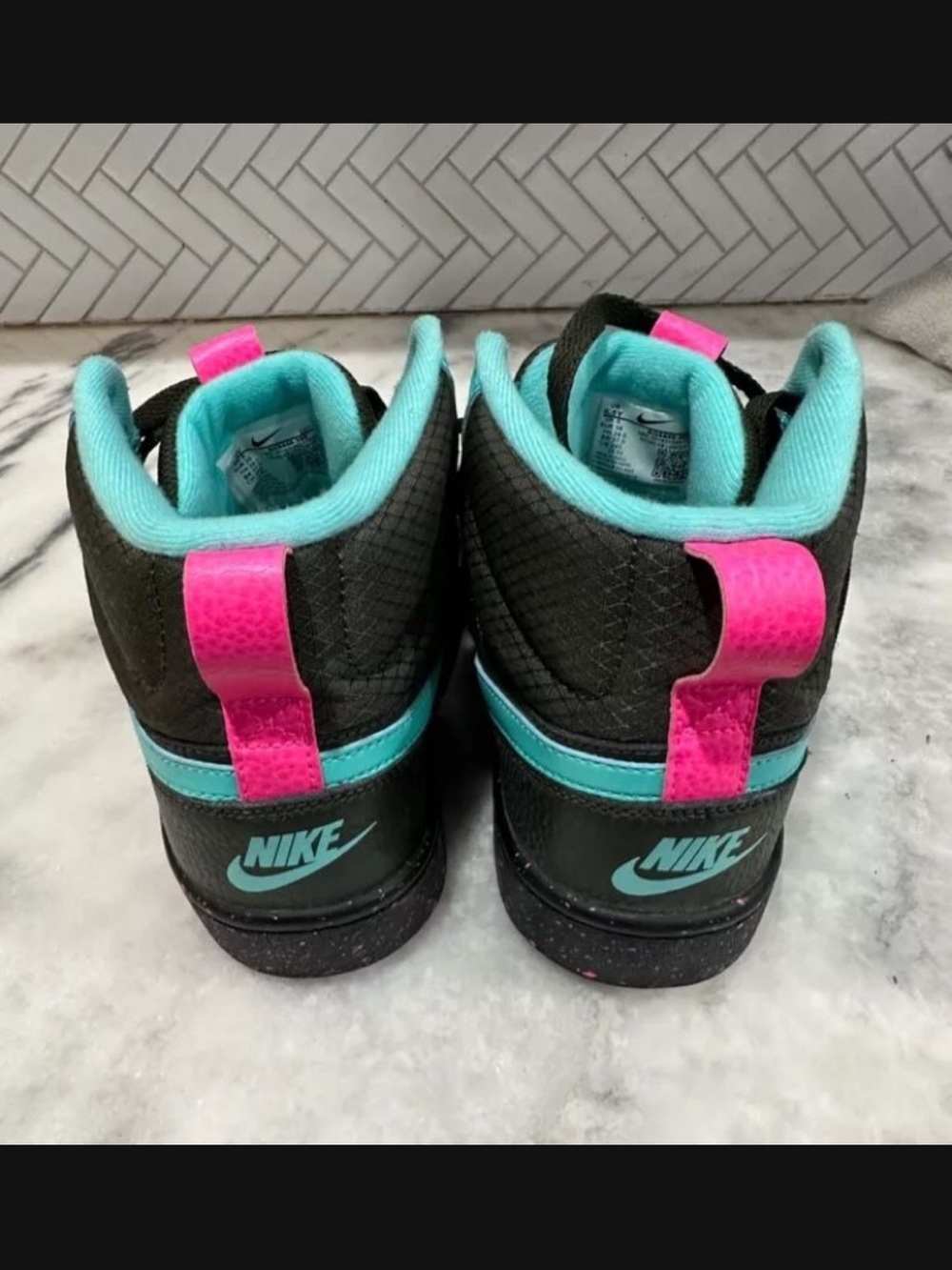 Nike Kids High-Top Sneakers in Black with Teal & Pink Accents
